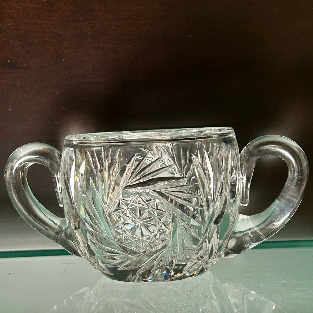 Antique American Brilliant Period Cut Crystal Pinwheel Elegant Sugar Bowl 1930s
